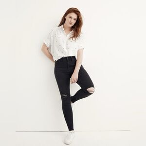 Madewell 9” High Rise Skinny Ripped Knee Raw Hem Black Sea Jeans Women’s Size 27